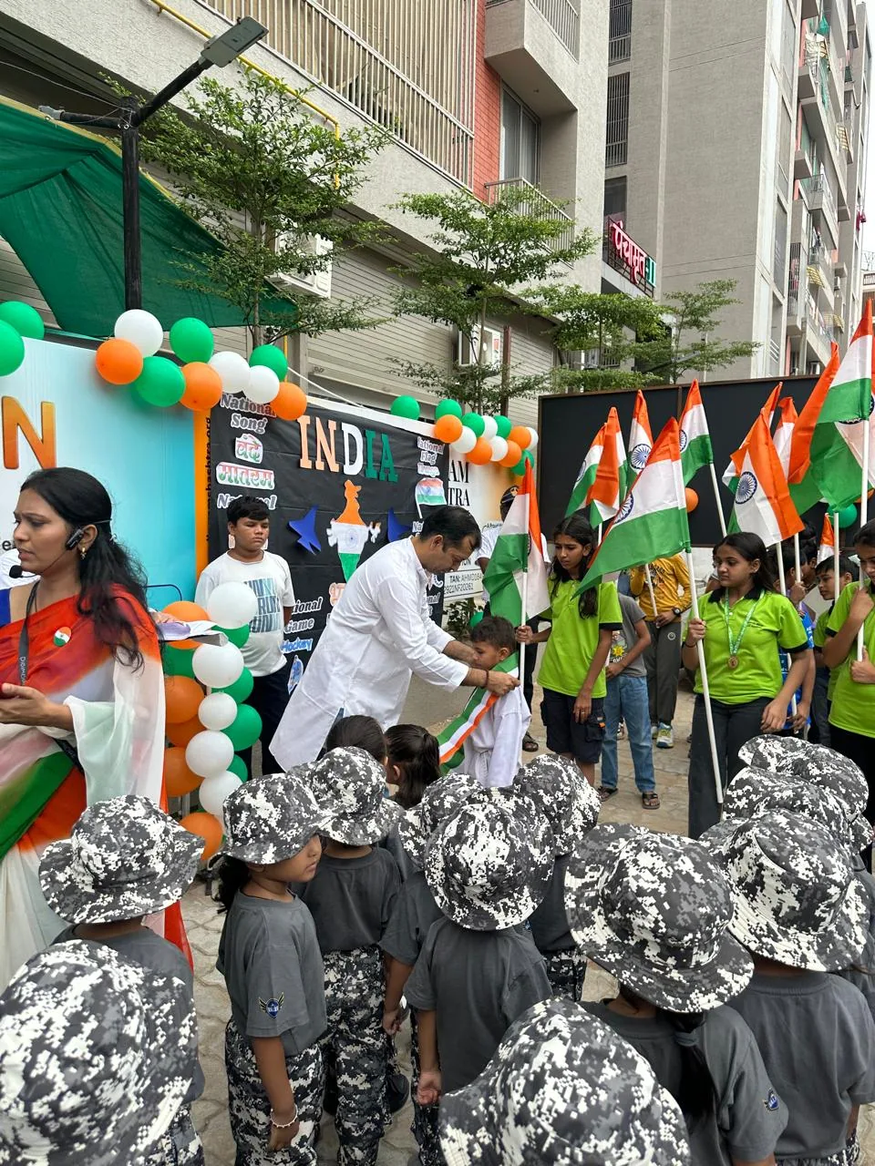 Children participating in a patriotic school celebration